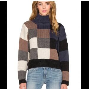 Current/Elliott Checkered Colorblock wool alpaca high neck sweater size Small